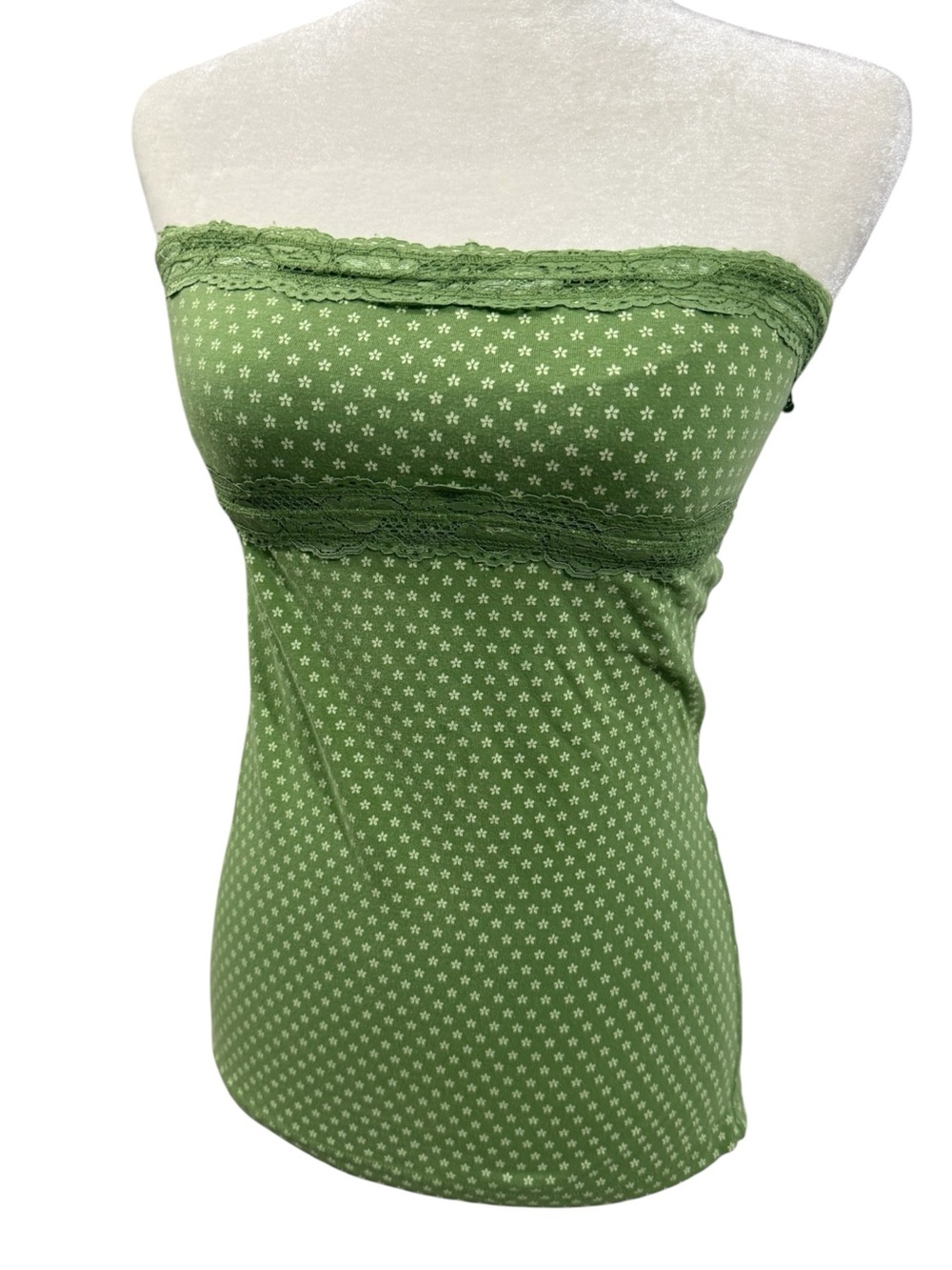 BLUENOTES Y2K Style Green Tube Top with Daisy Ditsy Print Strapless